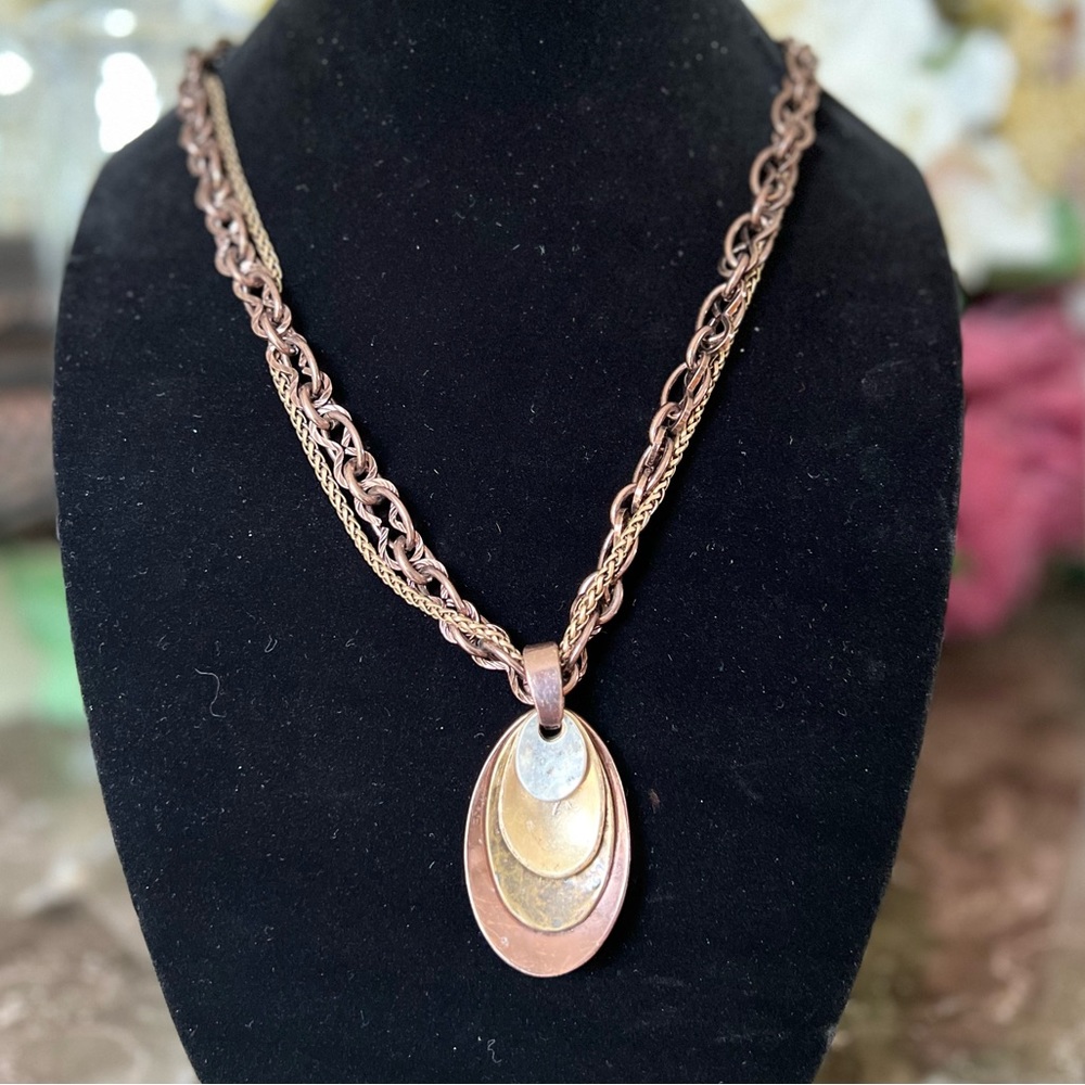 Chico’s 24 inch Mixed Metal Necklace w/Antique Bronze, Gold, Silver Tones